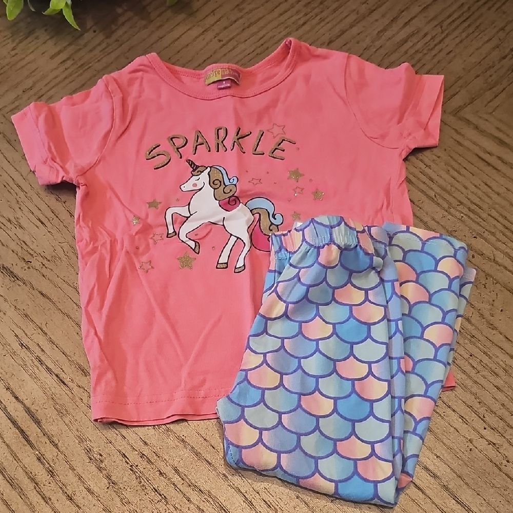 Unicorn Sparkle Shirt 4T Penelope Mack  And Mermaid Pant PJ
